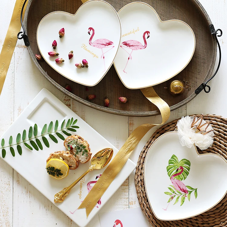Ins креативная тарелка с Фламинго керамическая фарфоровая в форме сердца блюдо