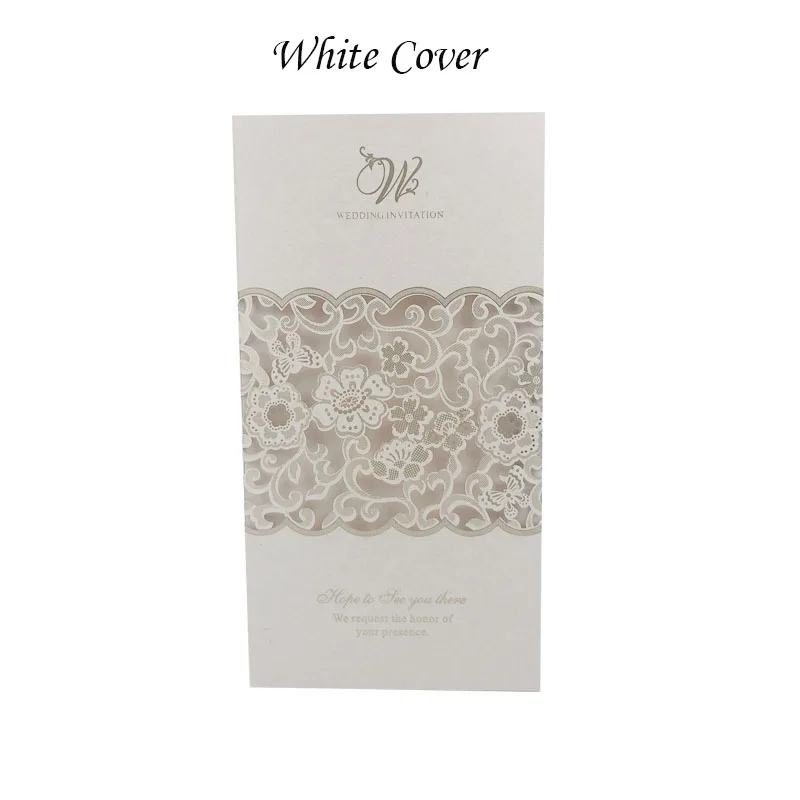 White Cover 1 шт., синий, белый, красный, лазерная резка, свадебные пригласительные открытки, роза, элегантная поздравительная открытка, Заказные конверты, украшения для свадебной вечеринки - Цвет: White Cover