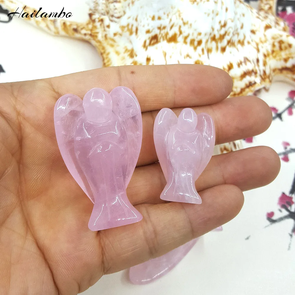 10pcs Elegant Natural Rose Pink Quartz Crystal Beads Angel Statue Carved Standing Figurine With Wing Pendant Charms TS08# | Украшения и