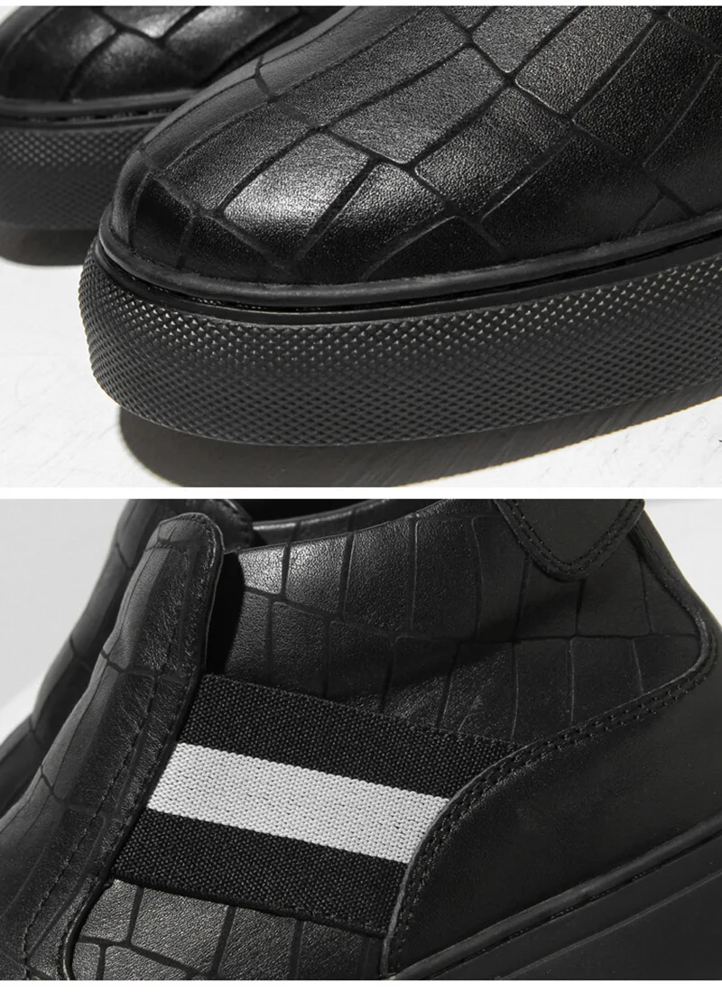 winter black handmade faux fur high top short sneakers genuine leather trainer full grain boots korean men slip on casual shoes