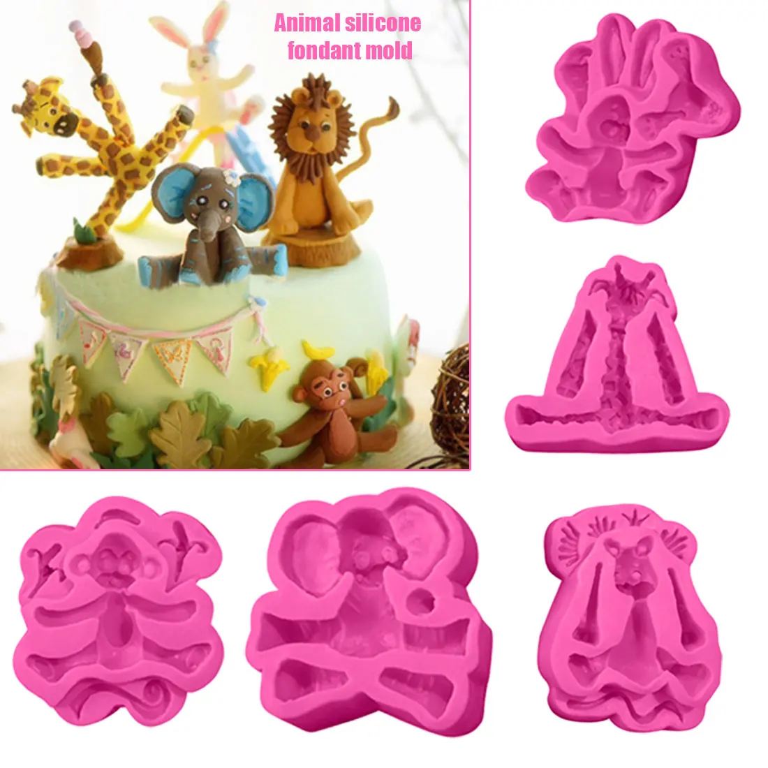 Животные Сахар ремесло Шоколадный Торт Помадка силиконовая форма слон жираф лев