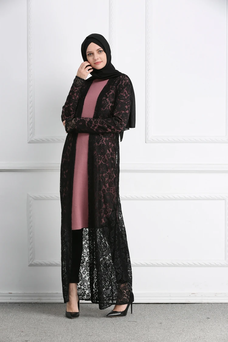 Мусульманский кружевной открытый abaya полный платья кардиган-кимоно полые длинные халаты Jubah Ближний Восток Рамадан Арабский исламский одежда
