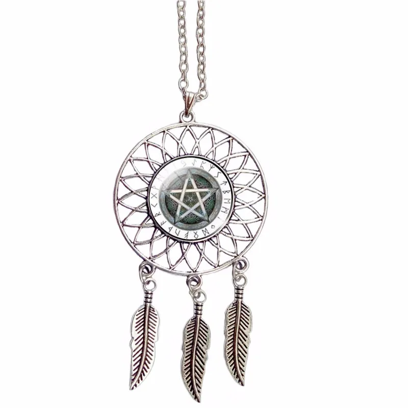 Wicca Pagan пентаграмма ожерелье волшебное черное серебро Ловец снов Ожерелье серебряное Ловец снов ожерелье s& подвеска
