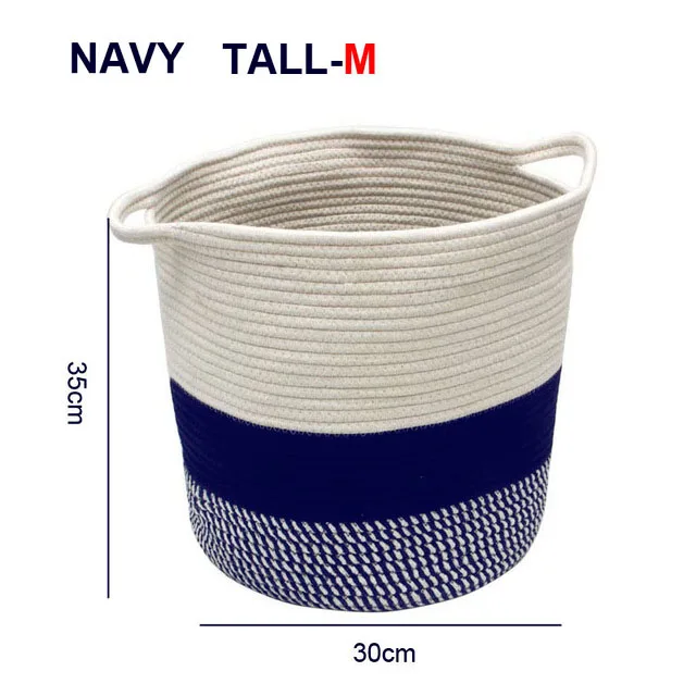 navy-tall-M Корзина для белья ручной работы из натурального хлопка для игрушек, органайзер для грязной одежды, корзина для белья, корзина для пикника, корзина для велосипеда - Цвет: navy-tall-M