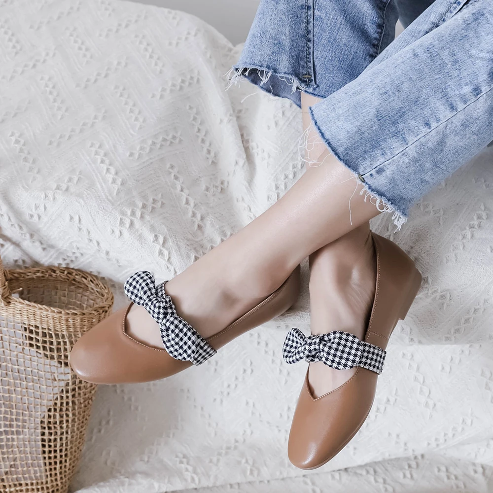 FOREADA/Балетки на плоской подошве женские Туфли Мэри Джейн из натуральной кожи с