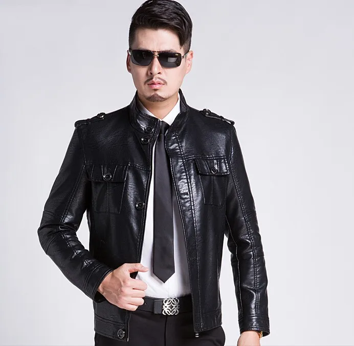 Мужская мотоциклетная куртка повседневная из овчины с воротником-стойкой