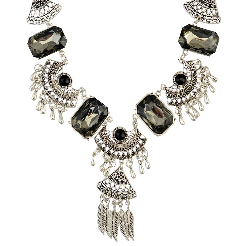 2016 чешский листья ожерелье серьги ювелирные комплект античная кристалл Tassl