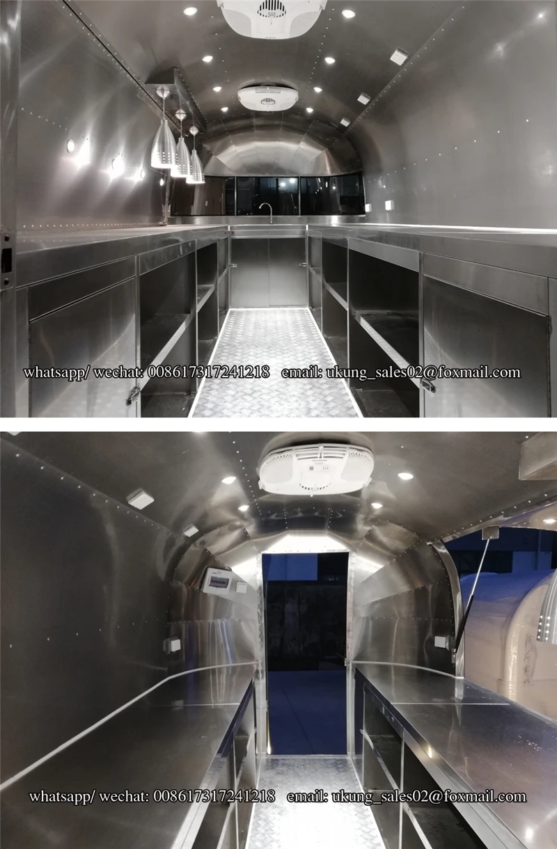 UKUNG стиль заказной airstream модель трейлер для еды, 450 см длина полная нержавеющая сталь Роскошная корзина для еды