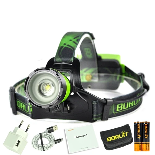 Green with battery BORUiT B13 5000LM XM-L2 светодиодный налобный фонарь с 3 режимами фонарь с зумом Перезаряжаемые Мощность банк налобный фонарь для рыбалки и охоты flasglight - Испускаемый цвет: Green with battery