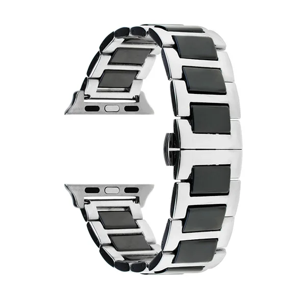 Black Керамика+ нержавеющая сталь ремешок для часов iWatch Apple Watch 38 мм 42 мм серия 3 2 1 Бабочка застежка браслет со звеньями - Цвет ремешка: Black