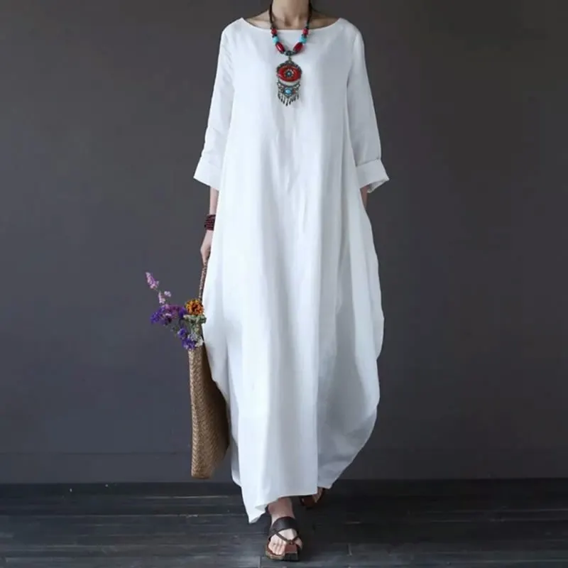 Женское платье Vestidos с длинным рукавом однотонное хлопковое белье свободное