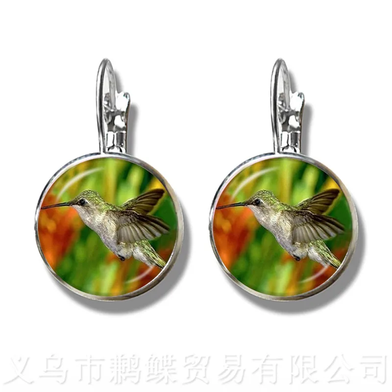 Flamingo Pattern Earrings New Fashion Round Glass Bird 16mm Dome Silver Plated Stud For Women Great Gift | Украшения и аксессуары