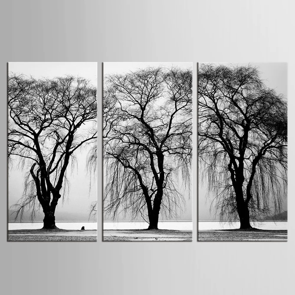 

3 pieces modern paintings print pictures for living room decorative art Black and White Trees Abstract canvas painting wall sets