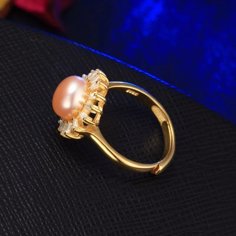 Dainashi стильный дизайн малых хризантем 925 серебро Регулируемый Pearl Ring с AAA циркон