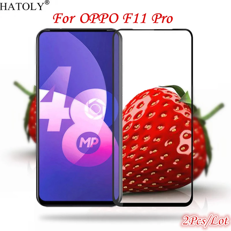 Oppo-Protector de pantalla de vidrio templado F11 Pro, pel&iacute;cula de tel&eacute;fono de cobertura completa, pegamento completo, para Oppo F11 Pro, 2 piezas-0
