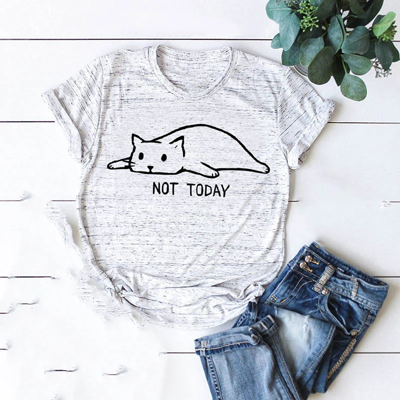 Женская футболка с принтом hengsong NOT TODAY Повседневная Свободная Kawaii коротким