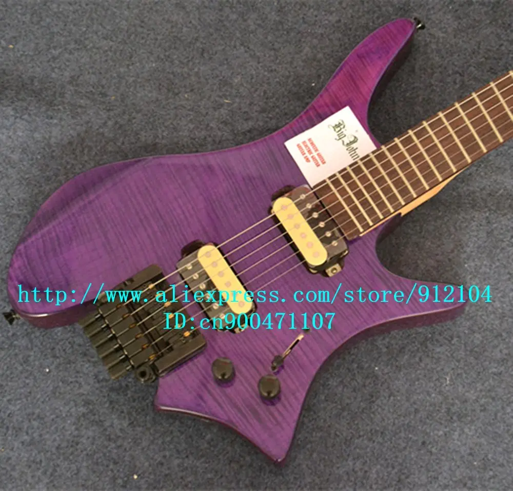 Новый раздували fret Безголовый электрогитара в фиолетовый с корпус из красного