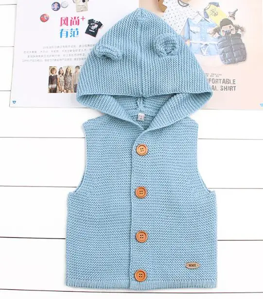 Light blue Вязаный кардиган для маленьких мальчиков и девочек; зимние теплые свитера для новорожденных; модное пальто с капюшоном и длинными рукавами; куртка; одежда для детей - Цвет: Light blue