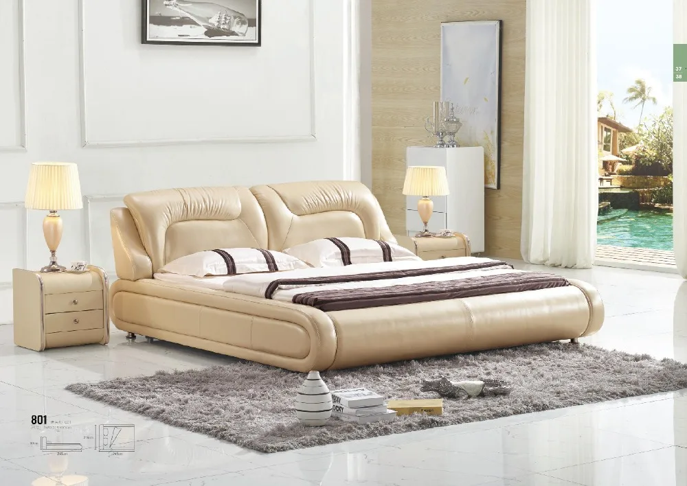 Королевская белая кожаная французская резная деревянная антикварная кровать