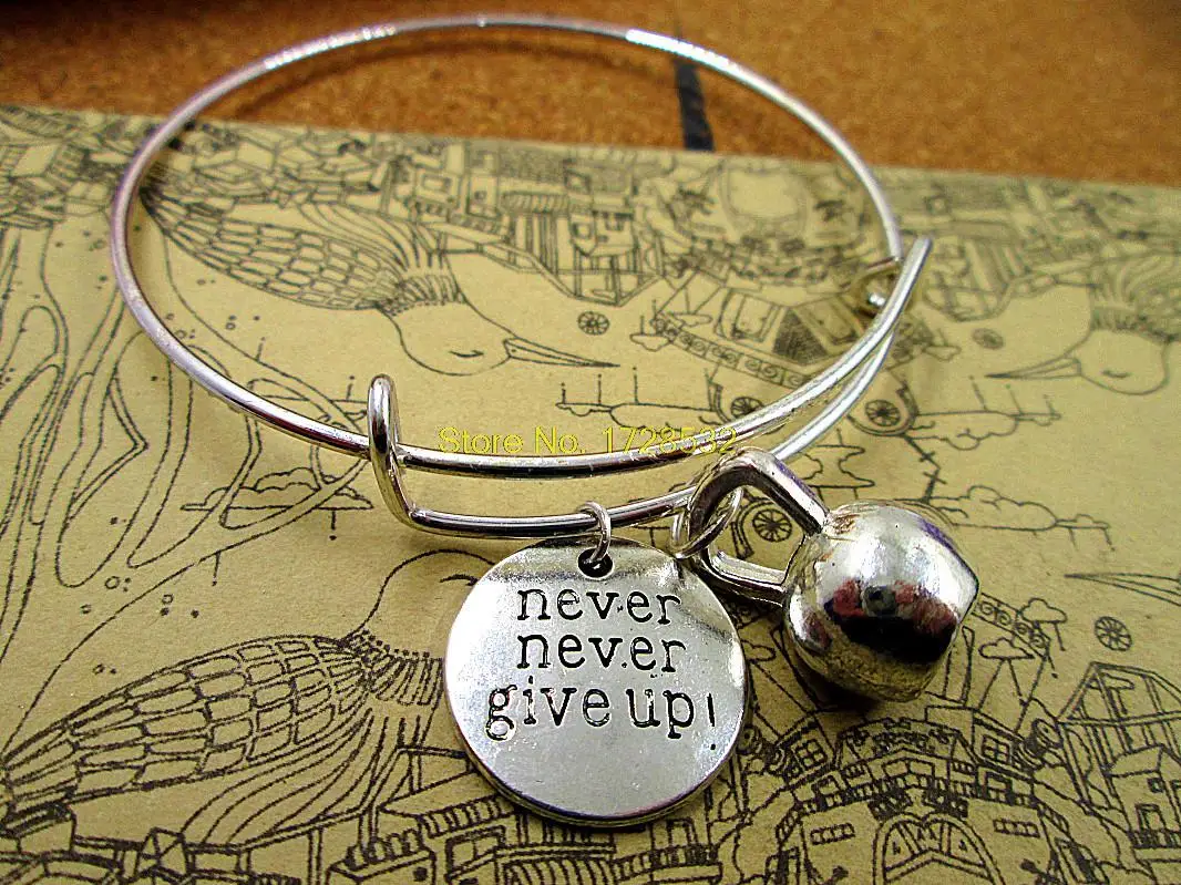 Hot sale diameter 65mm silver bracelets bangles never give up with dumbell kettlebell barbells jewelry for women | Украшения и