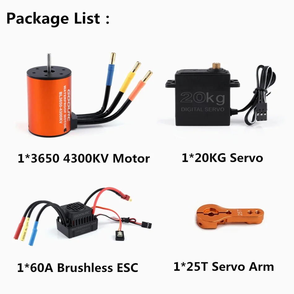 4300KV 20KG Servo GoolRC водонепроницаемый 3650 3900KV 4300KV двигатель 60A бесщеточный ESC 20 кг 25 кг сервопривод с 25 T сервопривод рычаг комбо набор для 1:10 RC автозапчасти - Цвет: 4300KV 20KG Servo