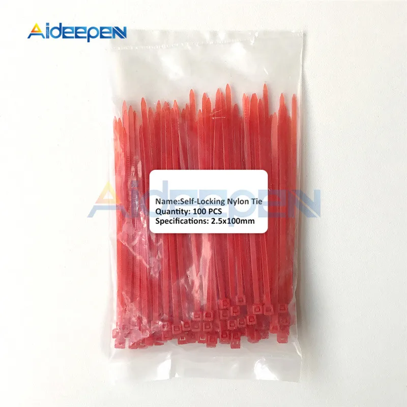 Red 100 шт/партия 2,5*100 мм 12 цветов Пластиковые Нескользящие провода комплект галстуков на молнии 100 мм самоблокирующиеся Нейлоновые прочные кабельные стяжки UL сертифицированные - Цвет: Red