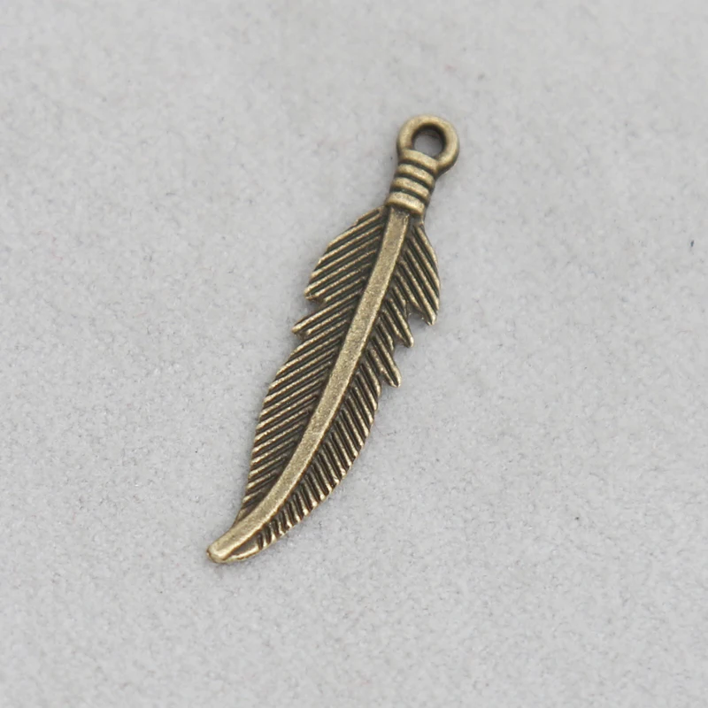 

RAINXTAR Fashion Two Tone Vintage Feather Alloy Charms 6*27mm 100pcs AAC1206