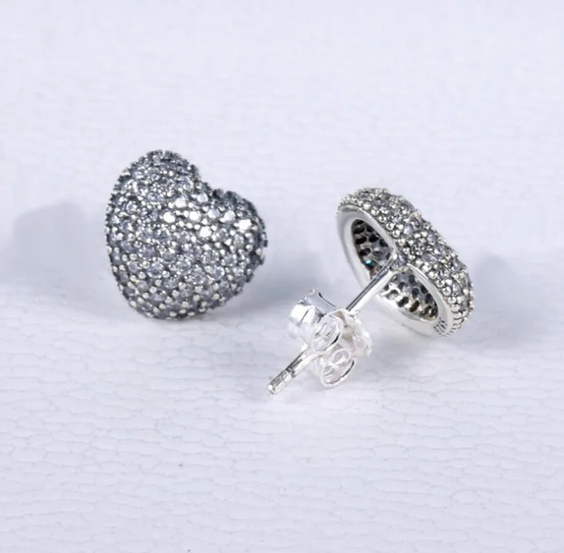 Popular Good Quality Shinning CZ Paved 925 Sterling Silver Heart Stud Earrings | Украшения и аксессуары