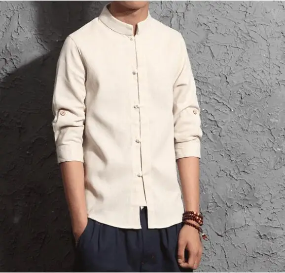 Light Beige Zongke, китайский стиль, одноцветная рубашка, мужская, модная, уличная, Harajuku, рубашка с длинным рукавом, мужская, 5xl, мужские рубашки, повседневная, приталенная,, новинка - Цвет: Light Beige