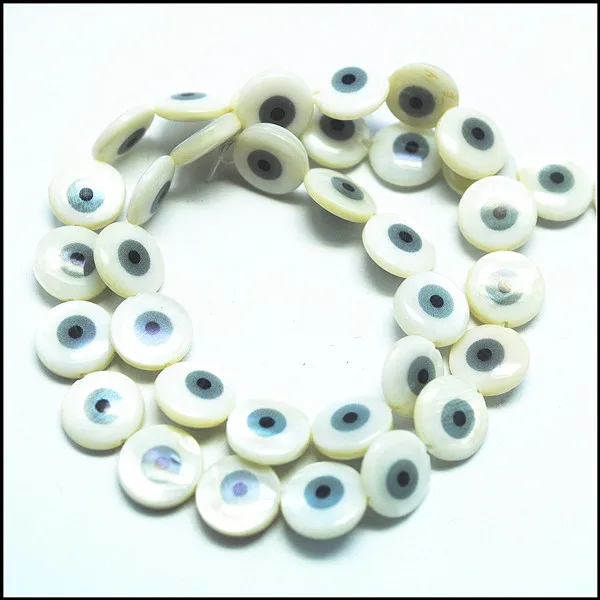 

new shell beads string mother of pearl beads accessories round shape with draw eyes hot designs for charms bracelets making