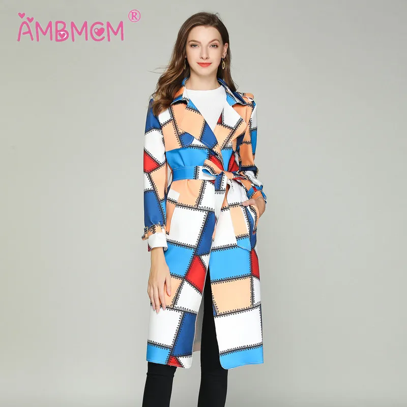 2018 New Fashion Autumn Winter Coat Women's Long Geometric Belt Outwear Elegant Vintage Warm Overcoat Coats AMBMCM | Женская одежда