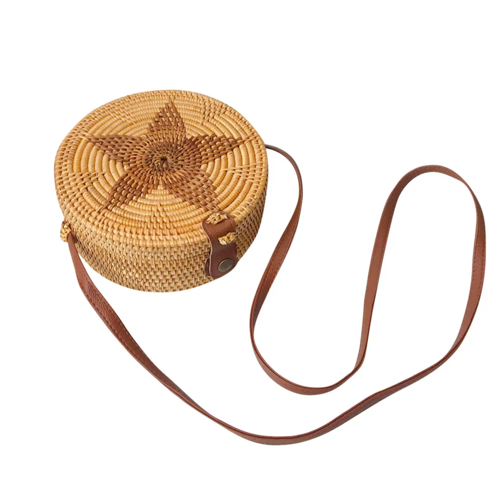 Сумка женская круглая ручная в стиле ретро из ротанга соломенная Пляжная 2019 |