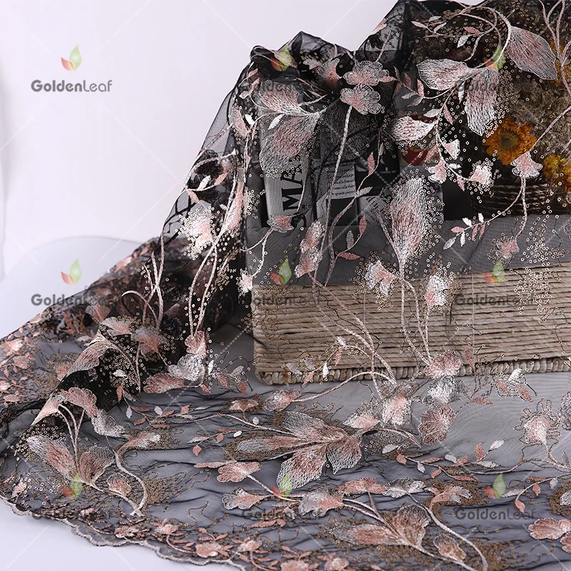 5 ярдов блесток вышивка ткань платье стерео шифон цветок эксципиенты мода машина