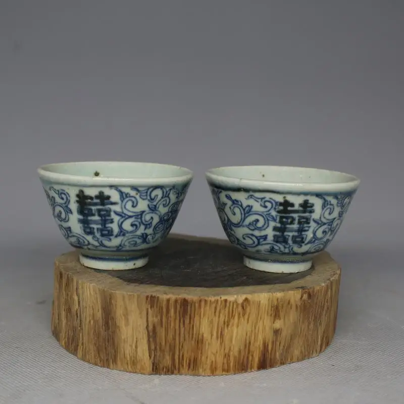 

Antique QingDynasty Handmade porcelain cup,blue and whiteA PAIR,Hand-painted crafts,best collection& adornment
