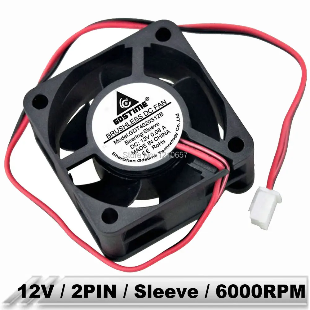 

2 Pieces LOT Gdstime 4020 40mm 40x40x20mm 4cm DC 12V 2Pin Brushless Axial Industrial Flow Cooling Fan