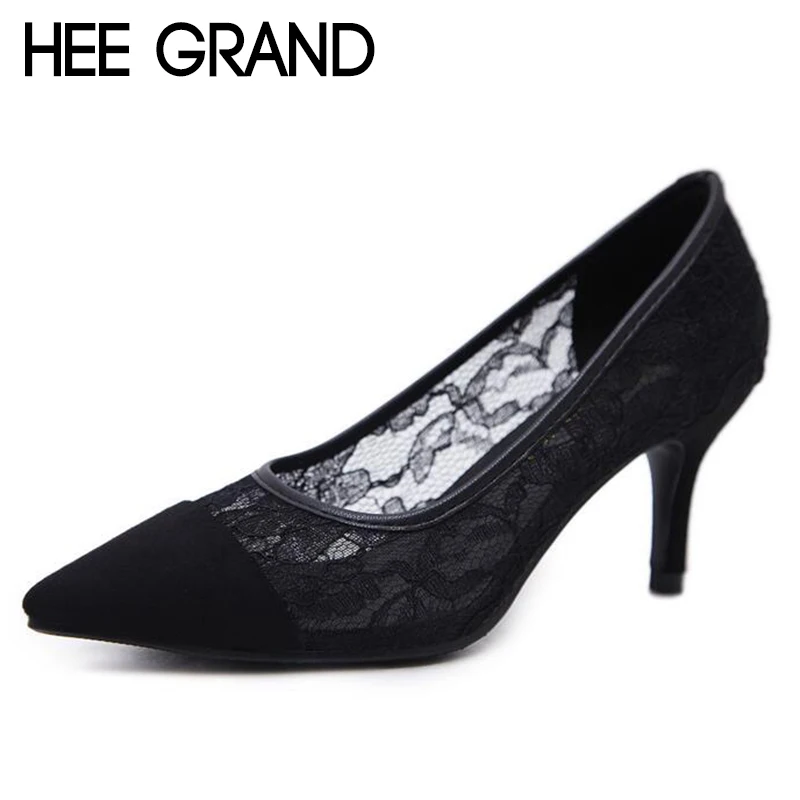 Hee Grand/кружева вамп BREATHEABLE женские туфли-лодочки на тонком каблуке удобные носить