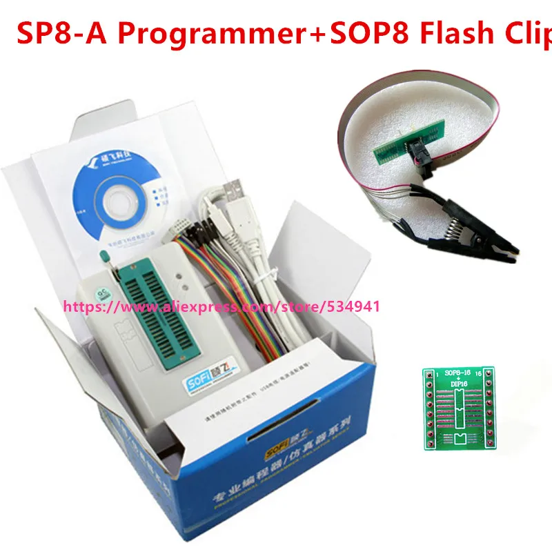 Высокоскоростной usb программатор SOFI SP8 A + зажим для Flach SOP8 (93/24/25/BR90/ flash eeprom) более 4000