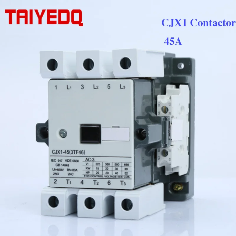 CJX1 45A AC 45/22 3TF46 Электрический магнитный контактор 3 Полюсные замыкатели 24 В 220 380 2NO +