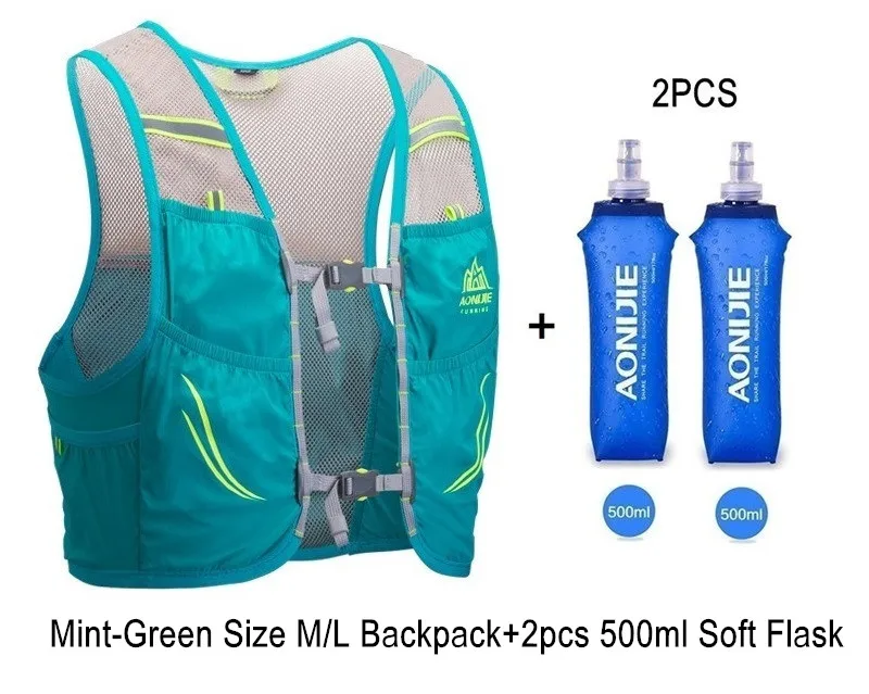 Green Vest ML 2Kettl AONIJIE 2.5L Trail Бег Жилет рюкзак легкий дышащий Велоспорт марафон Сверхлегкий пеший Туризм Спортивная сумка 500 мл мягкие колбы лабораторные - Цвет: Green Vest ML 2Kettl