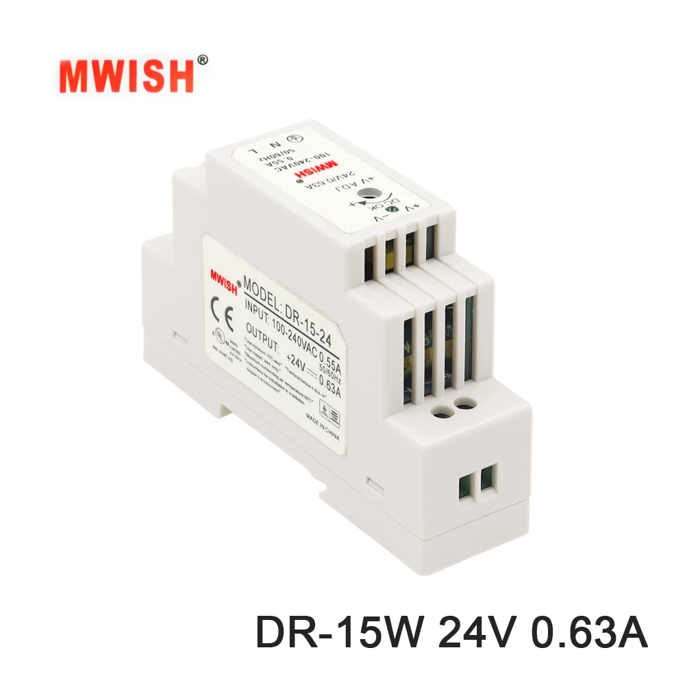 Din рейку DR 15 5V/12 В/15 В/24 В ac dc светодиодный защиты импульсный источник питания с CE RoHS