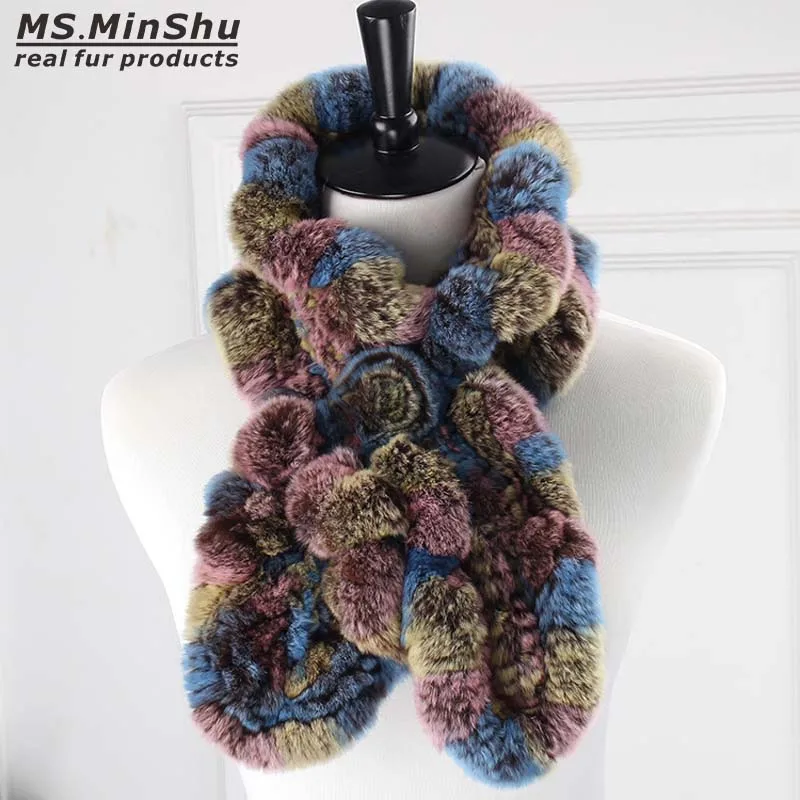 Женский обогреватель для шеи зимний шарф с натуральным мехом модель Ms.MinShu 100%| |