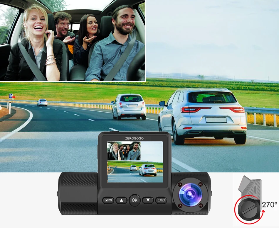 Видеорегистратор ZEROGOGO R2 с двумя объективами, двойная камера 1080 P, видеорегистратор Full HD, Автомобильный видеорегистратор, видеокамера, супер ночное видение, режим парковки, конденсатор, WDR