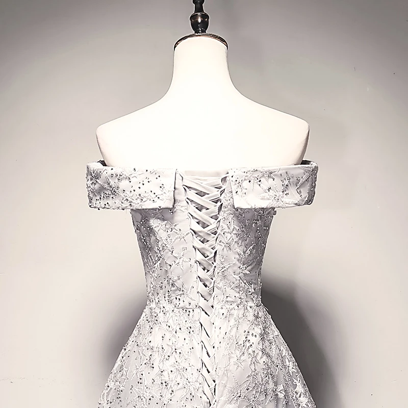 JANCEMBER Grey Star Lace Evening Dress Long Off The Shoulder Floor Length Up Back Elegant Formal robe de soiree | Свадьбы и
