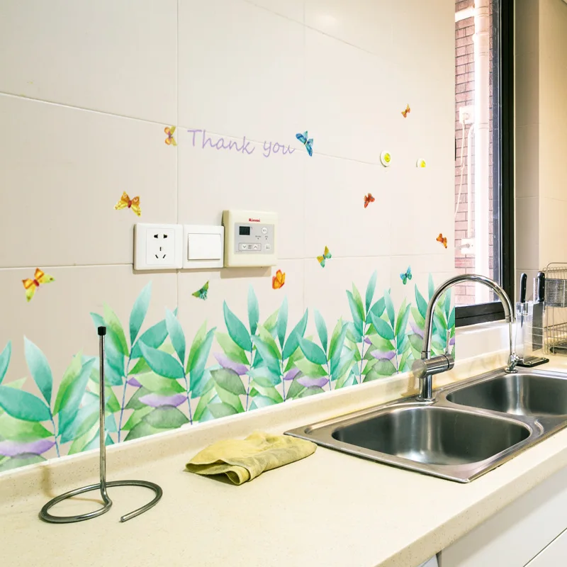 Зеленые листья плинтус наклейки на стену Kithchen спальня ванная комната Декор
