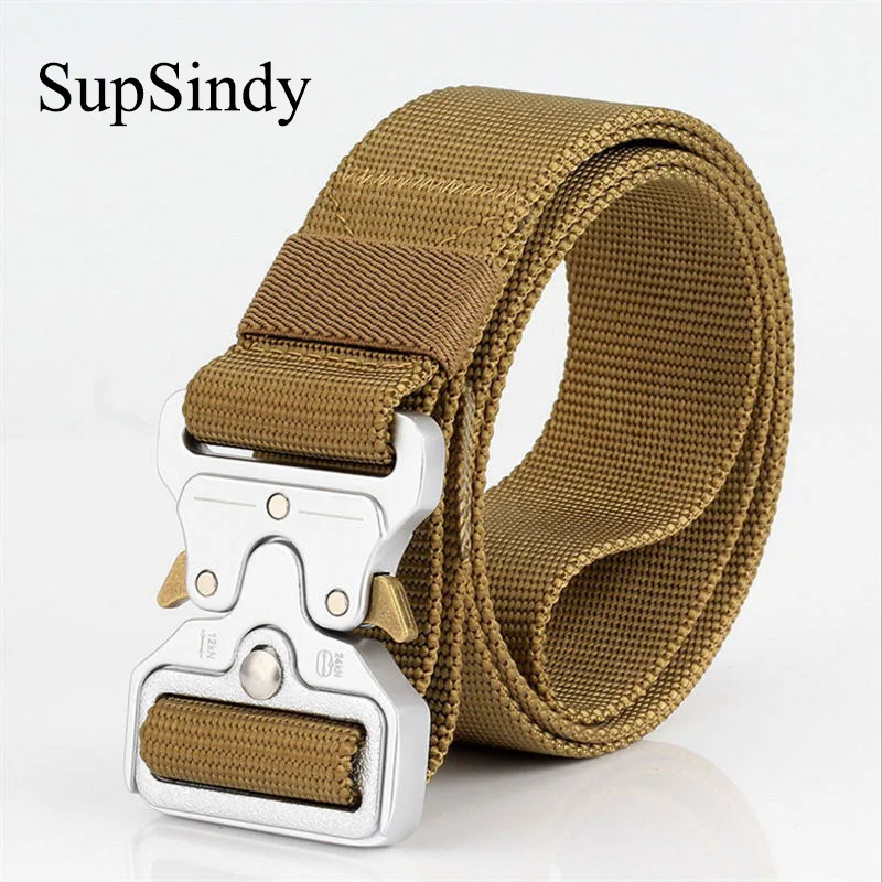SupSindy men's canvas belt Metal insert buckle military nylon Training belt Army tactical belts for Men Best quality male strap