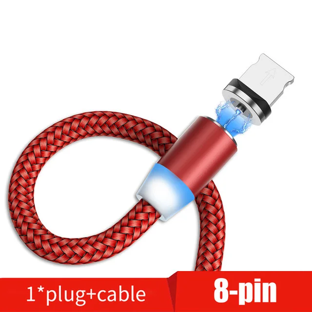 Red For iPhone 1 м светодиодный магнитный кабель type C Micro USB Магнитный зарядный кабель для Apple iPhone X Xs Max XR 8 samsung S10 S9 Android телефонный шнур - Цвет: Red For iPhone
