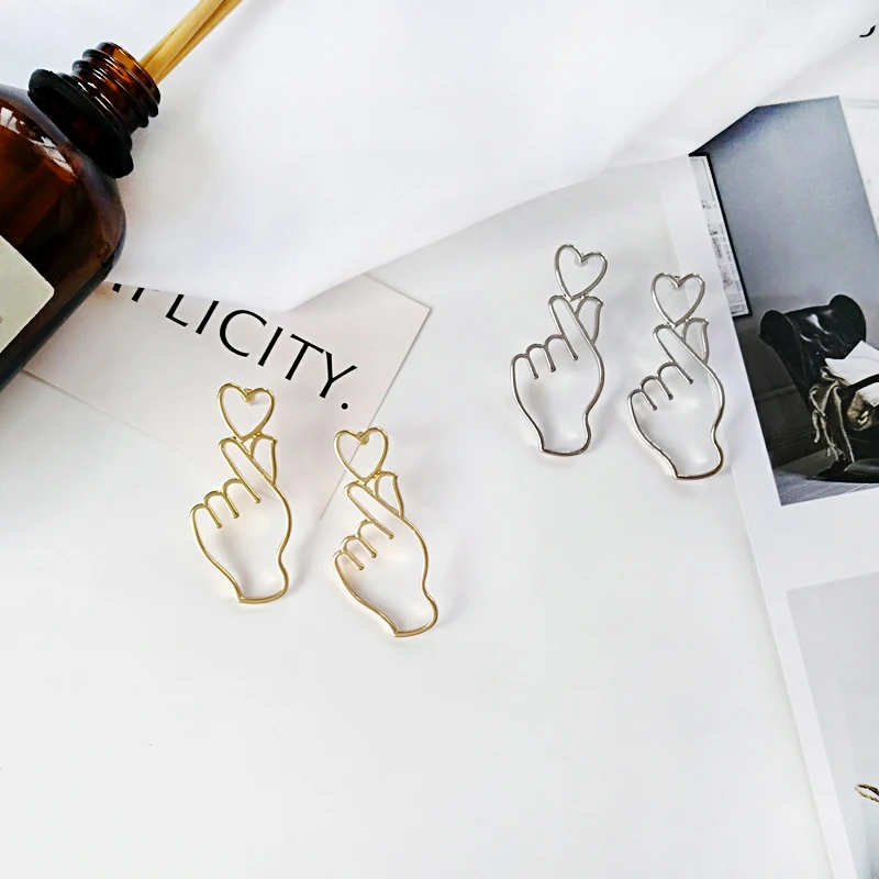 New Fashion Simple Heart Gesture Stud Earrings Funny Hollow Love Earring For Women Gift Jewelry Drop Shipping | Украшения и