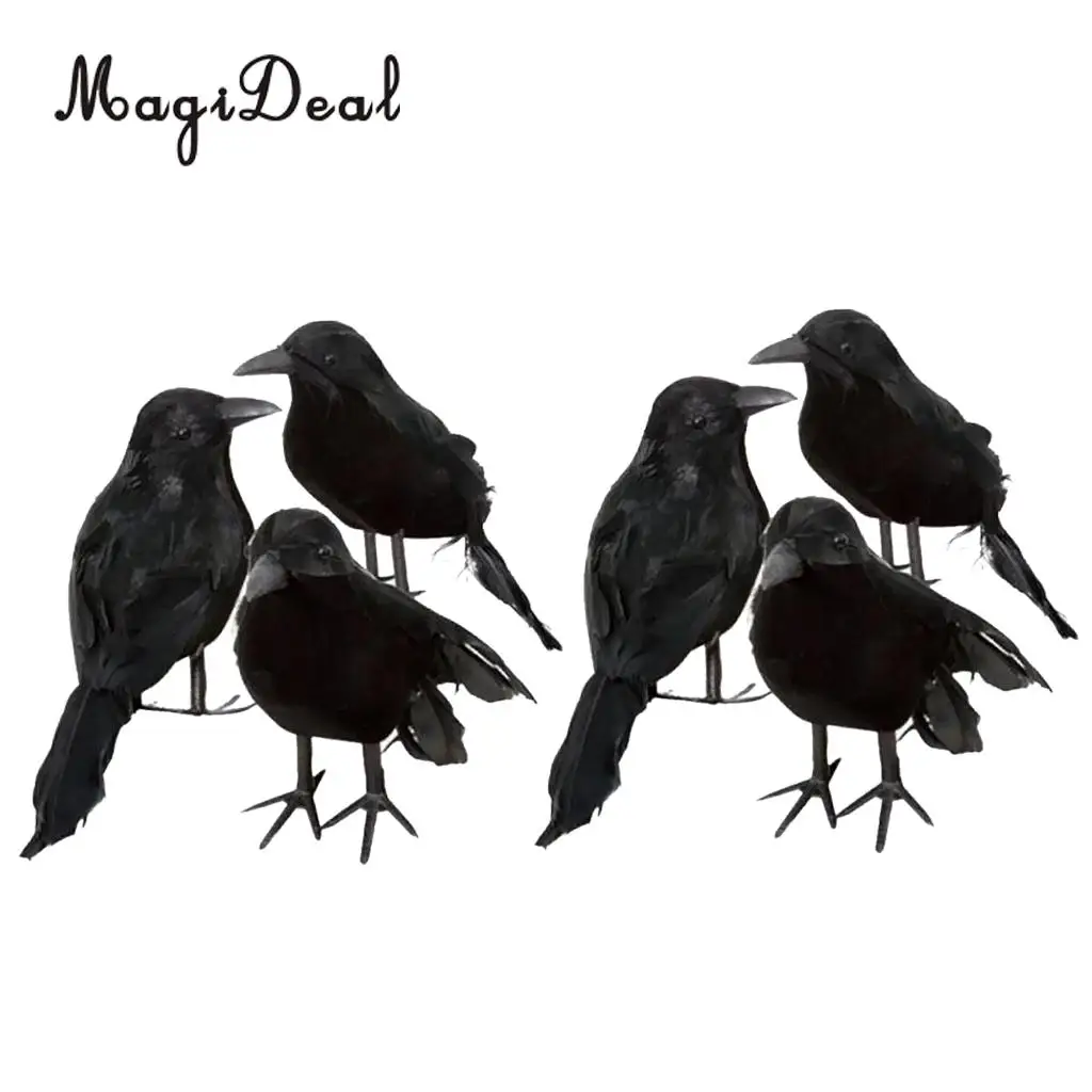 MagiDeal 6pcs Halloween Stuffed Feather Crow Bird Black Ravens Fancy Dress Prop Decor Home Decorations Ornament Figurines | Дом и сад