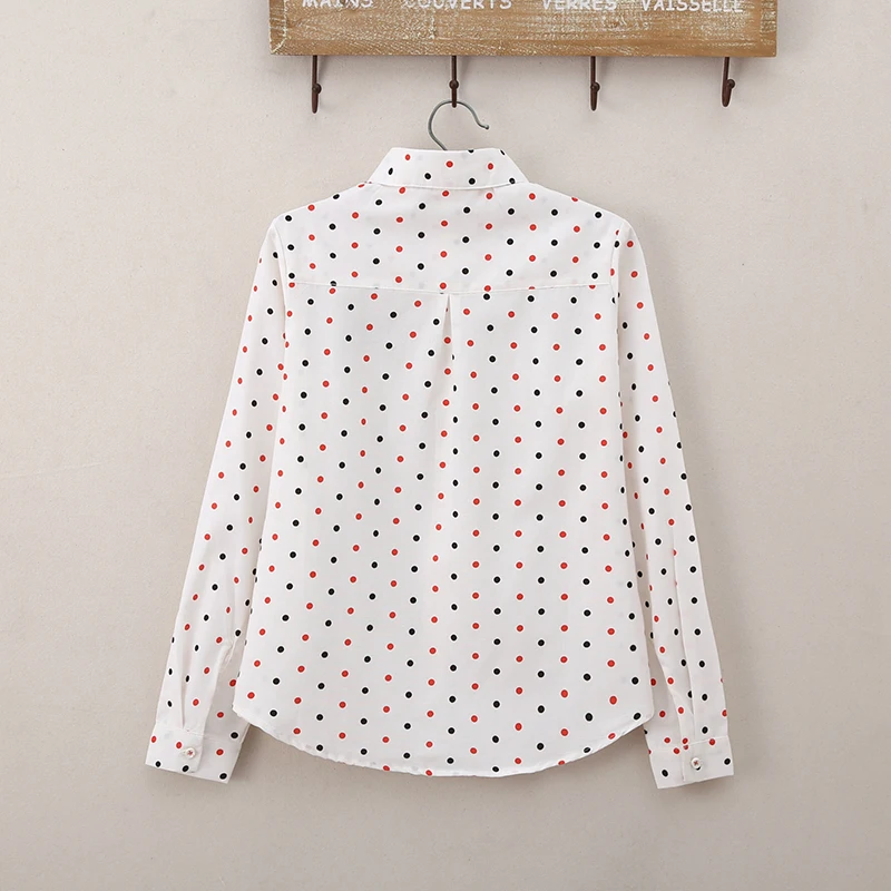 2016 женские джинсовые рубашки в горошек модные с вышитым котом и карманами