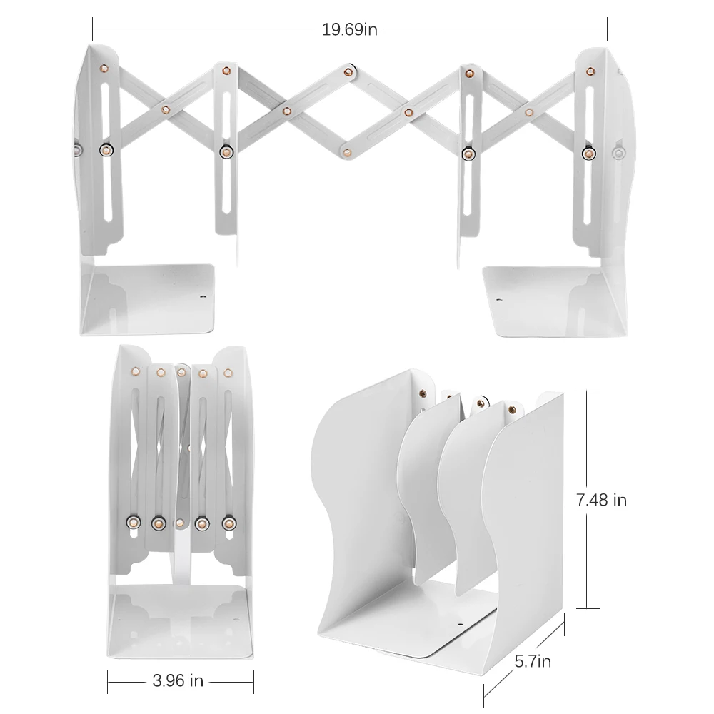 

Retractable Bookends Metal Book Ends Decorative Binder Holder Organizer Extends Up to 19.69 Inch Width Adjustable Bookshelf